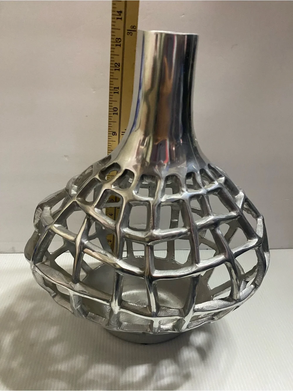 Decorative Silver Openwork Woven Metal Vase - Modern Art Deco Home Accent